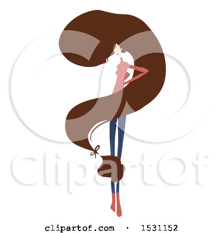 Clipart of a Woman with Long Brunette Hair Forming a Question Mark - Royalty Free Vector Illustration by BNP Design Studio