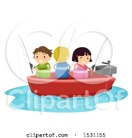 Clipart of a Group of Children Fishing on a Boat - Royalty Free Vector Illustration by BNP Design Studio