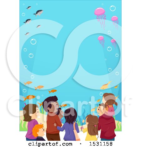 Clipart of a Group of People Watching Fish at an Aquarium - Royalty Free Vector Illustration by BNP Design Studio