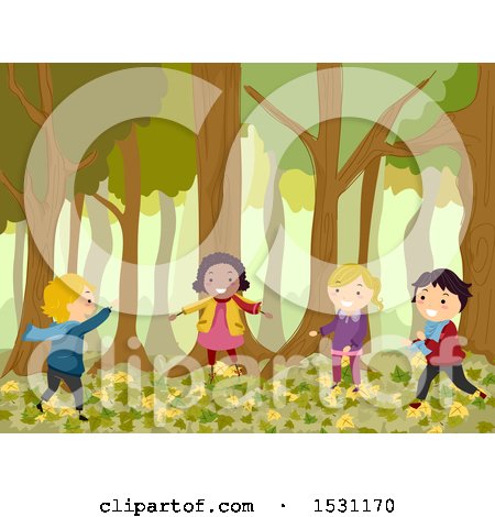 Clipart of a Group of Children Playing in the Forest - Royalty Free Vector Illustration by BNP Design Studio