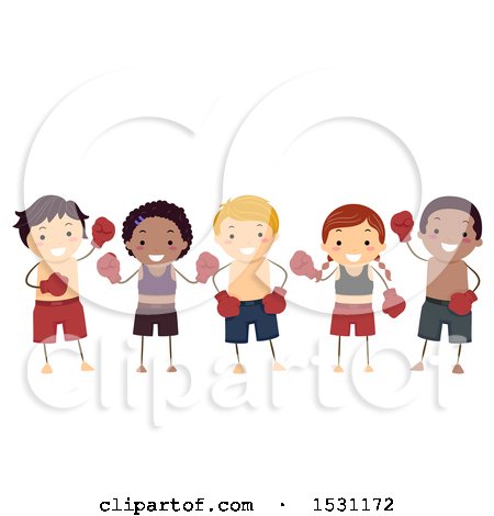 Clipart of a Group of Children Ready for Muay Thai - Royalty Free Vector Illustration by BNP Design Studio