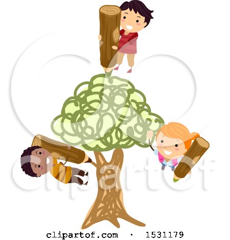 Clipart of a Group of Children Drawing a Tree - Royalty Free Vector Illustration by BNP Design Studio