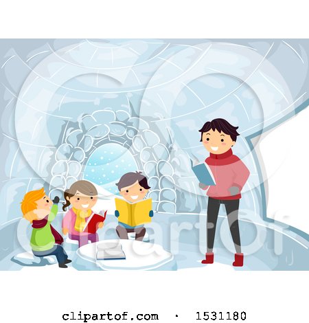Clipart of a Group of Children and a Teacher Reading in an Igloo - Royalty Free Vector Illustration by BNP Design Studio