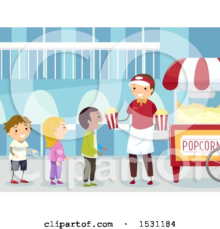 Clipart of a Group of Children Ordering Popcorn from a Vendor - Royalty Free Vector Illustration by BNP Design Studio