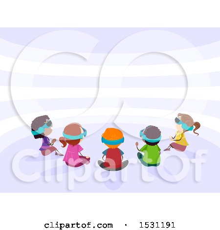 Clipart of a Group of Children Sitting and Wearing Vitual Reality Glasses - Royalty Free Vector Illustration by BNP Design Studio