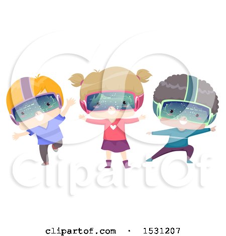 Clipart of a Group of Children Wearing Virtual Reality Glasses - Royalty Free Vector Illustration by BNP Design Studio