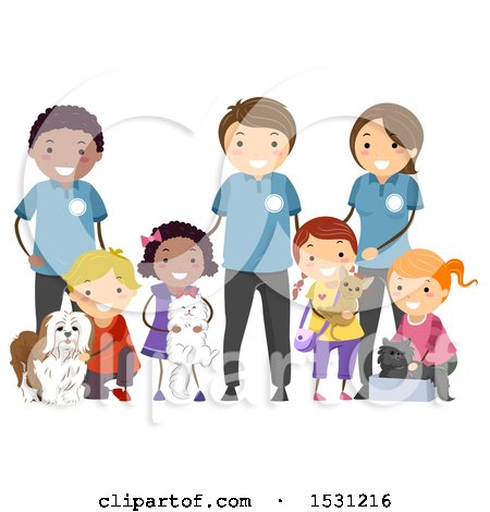 Clipart of a Group of Children and Adults with Rescue Animals - Royalty Free Vector Illustration by BNP Design Studio
