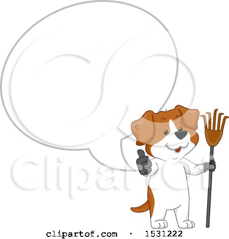Clipart of a Happy Dog Holding a Pooper Scooper and Giving a Thumb up Under a Speech Bubble - Royalty Free Vector Illustration by BNP Design Studio