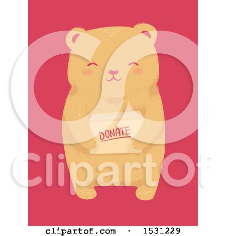 Clipart of a Cute Bear Holding a Donate Box, over Pink - Royalty Free Vector Illustration by BNP Design Studio