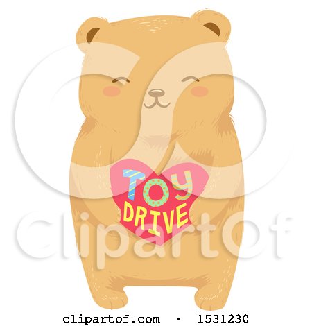 Clipart of a Cute Bear Holding a Toy Drive Heart - Royalty Free Vector Illustration by BNP Design Studio