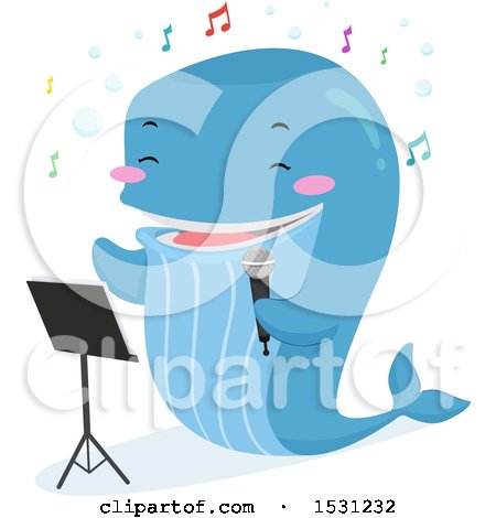 Clipart of a Whale Singing a Song and Holding a Microphone - Royalty Free Vector Illustration by BNP Design Studio