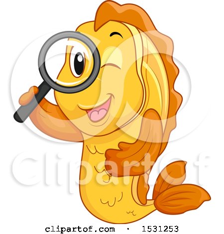 Clipart of a Fish Mascot Searching with a Magnifying Glass - Royalty Free Vector Illustration by BNP Design Studio