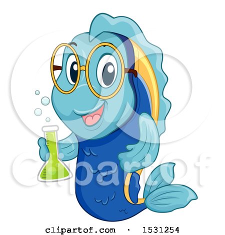 Clipart of a Fish Mascot Holding a Science Flask - Royalty Free Vector Illustration by BNP Design Studio