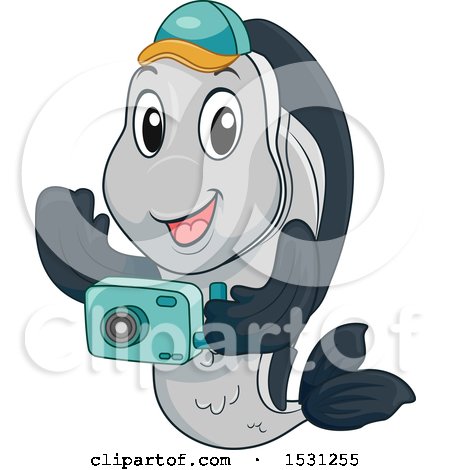 Clipart of a Fish Mascot Taking Pictures - Royalty Free Vector Illustration by BNP Design Studio