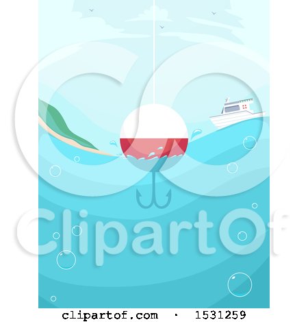 Clipart of a Round Fishing Lure Floating near a Boat - Royalty Free Vector Illustration by BNP Design Studio