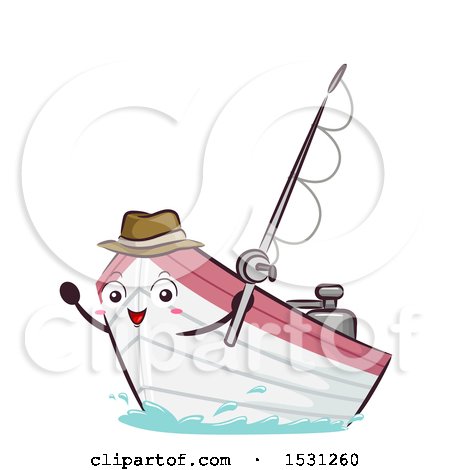 Clipart of a Motor Boat Mascot Holding a Fishing Pole - Royalty Free Vector Illustration by BNP Design Studio