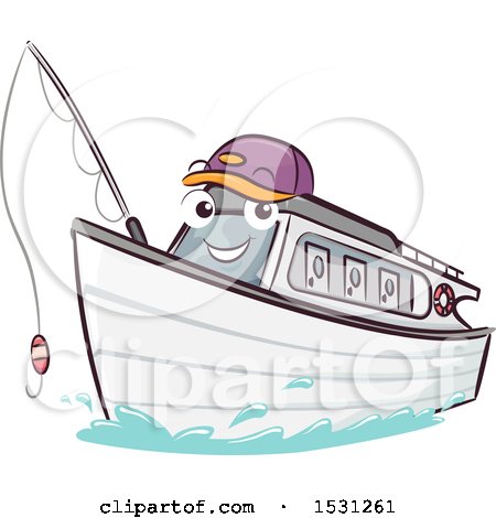 Clipart of a Yacht Mascot Holding a Fishing Pole - Royalty Free Vector Illustration by BNP Design Studio