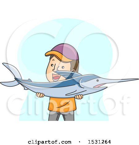 Clipart of a Man Holding a Blue Marlin Fish - Royalty Free Vector Illustration by BNP Design Studio
