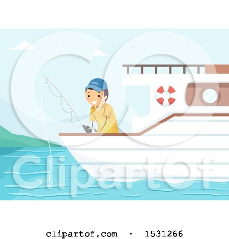 Clipart of a Man Fishing from a Boat - Royalty Free Vector Illustration by BNP Design Studio