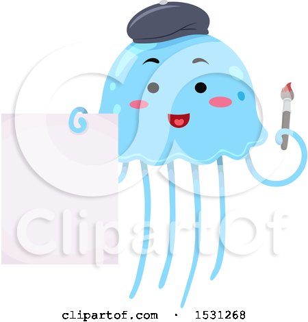 Clipart of a Jellyfish Artist Holding a Paper and Paintbrush - Royalty Free Vector Illustration by BNP Design Studio