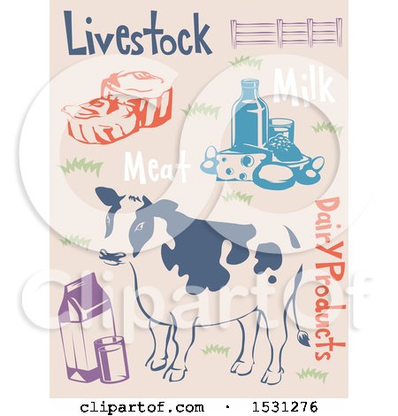 Clipart of Cow Agriculture Labels - Royalty Free Vector Illustration by BNP Design Studio