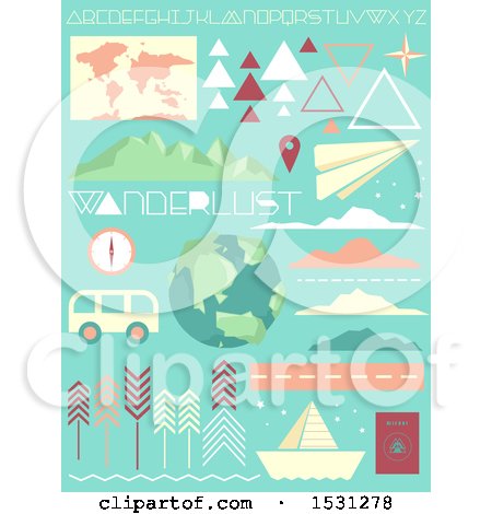 Clipart of Geometric Travel and Wanderlust Design Elements - Royalty Free Vector Illustration by BNP Design Studio
