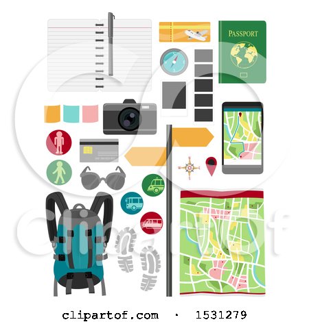 Clipart of Travel Items and Design Elements - Royalty Free Vector Illustration by BNP Design Studio