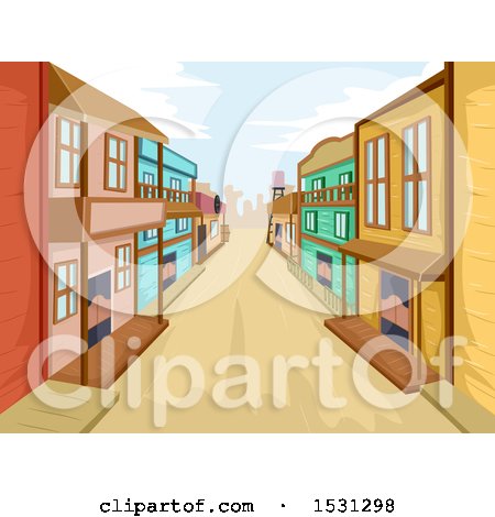Clipart of a Road Through a Wild West Town - Royalty Free Vector Illustration by BNP Design Studio