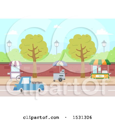 Clipart of Food Carts in a City - Royalty Free Vector Illustration by BNP Design Studio