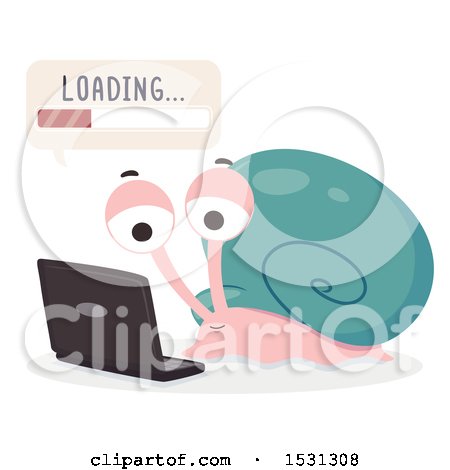 Clipart of a Snail Student Using a Laptop and Waiting for Something to Load - Royalty Free Vector Illustration by BNP Design Studio