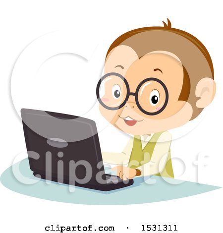 Clipart of a Monkey Student Using a Laptop - Royalty Free Vector Illustration by BNP Design Studio