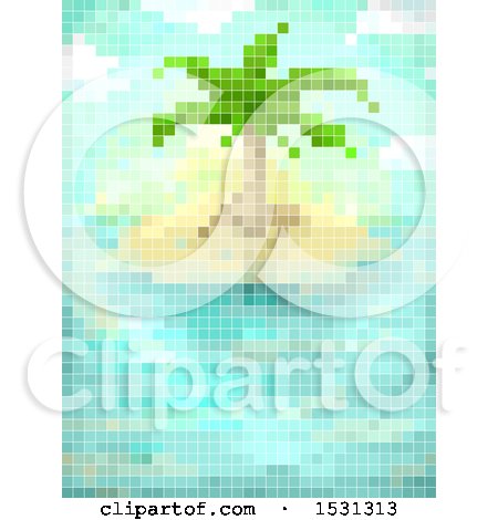 Clipart of a Pixel Art Tropical Island - Royalty Free Vector Illustration by BNP Design Studio