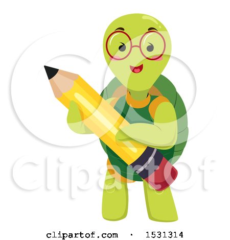 Clipart of a Tortoise Student Holding a Pencil - Royalty Free Vector Illustration by BNP Design Studio