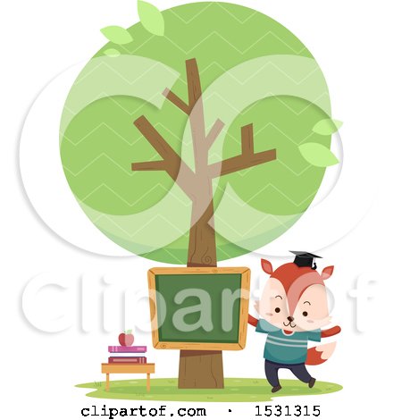 Clipart of a Fox Student in an Outdoor Class Room - Royalty Free Vector Illustration by BNP Design Studio