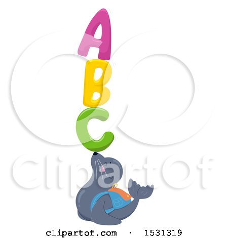 Clipart of a Seal Student Balancing Abc on His Nose - Royalty Free Vector Illustration by BNP Design Studio