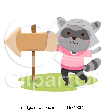 Clipart of a Raccoon by an Arrow Sign - Royalty Free Vector Illustration by BNP Design Studio