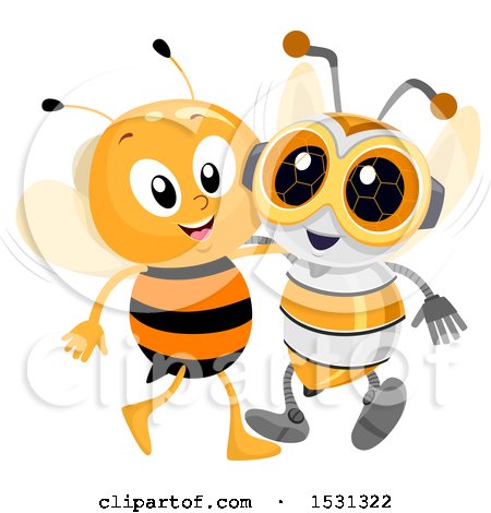 Clipart of a Bee Hanging out with a Robot Friend - Royalty Free Vector Illustration by BNP Design Studio