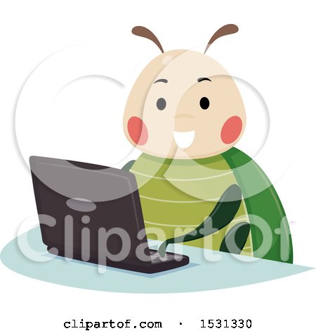 Clipart of a Happy Bug Using a Laptop Computer - Royalty Free Vector Illustration by BNP Design Studio