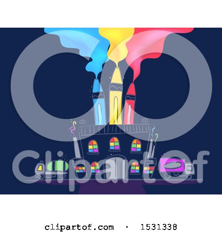 Clipart of a Factory with Crayon Smoke Stacks - Royalty Free Vector Illustration by BNP Design Studio