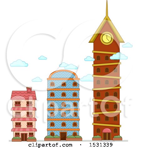 Clipart of Degrees of Comparison Shown with Buildings - Royalty Free Vector Illustration by BNP Design Studio