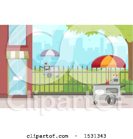 Clipart of Food Carts in a City Park - Royalty Free Vector Illustration by BNP Design Studio
