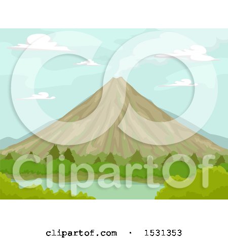 Clipart of a Lake at the Base of a Volcano - Royalty Free Vector Illustration by BNP Design Studio