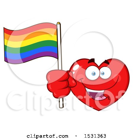 Clipart of a Red Love Heart Character Holding a Rainbow Flag - Royalty Free Vector Illustration by Hit Toon