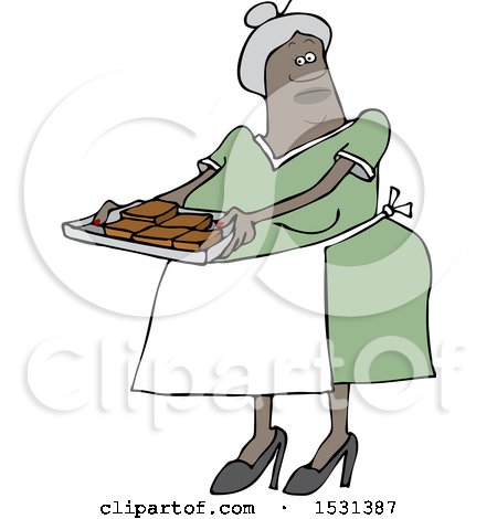 Clipart of a Black Woman Holding a Sheet of Brownies - Royalty Free Vector Illustration by djart