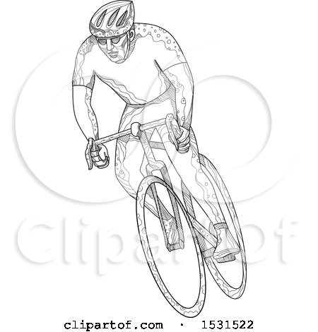 Clipart of a Sketched Cyclist Racing on a Bicycle - Royalty Free Vector Illustration by patrimonio