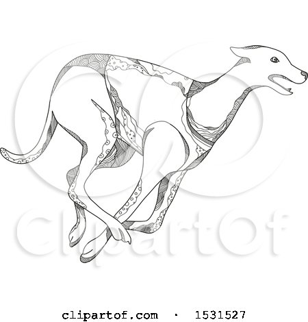 Clipart of a Sketched Greyhound Dog Racing - Royalty Free Vector Illustration by patrimonio