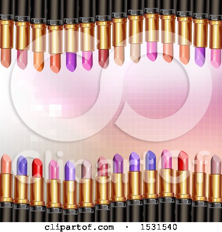 Clipart of a Pink Pixel Background with Borders of Lipstick Tubes - Royalty Free Vector Illustration by merlinul