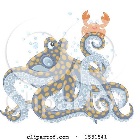 Clipart of a Crab Talking to an Octopus - Royalty Free Vector Illustration by Alex Bannykh