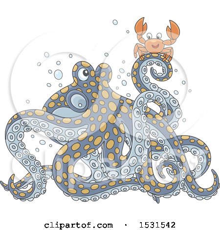 Clipart of a Crab on an Octopus - Royalty Free Vector Illustration by Alex Bannykh