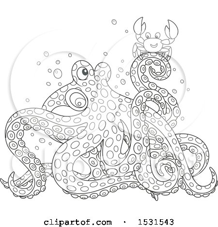 Clipart of a Black and White Crab on an Octopus - Royalty Free Vector Illustration by Alex Bannykh